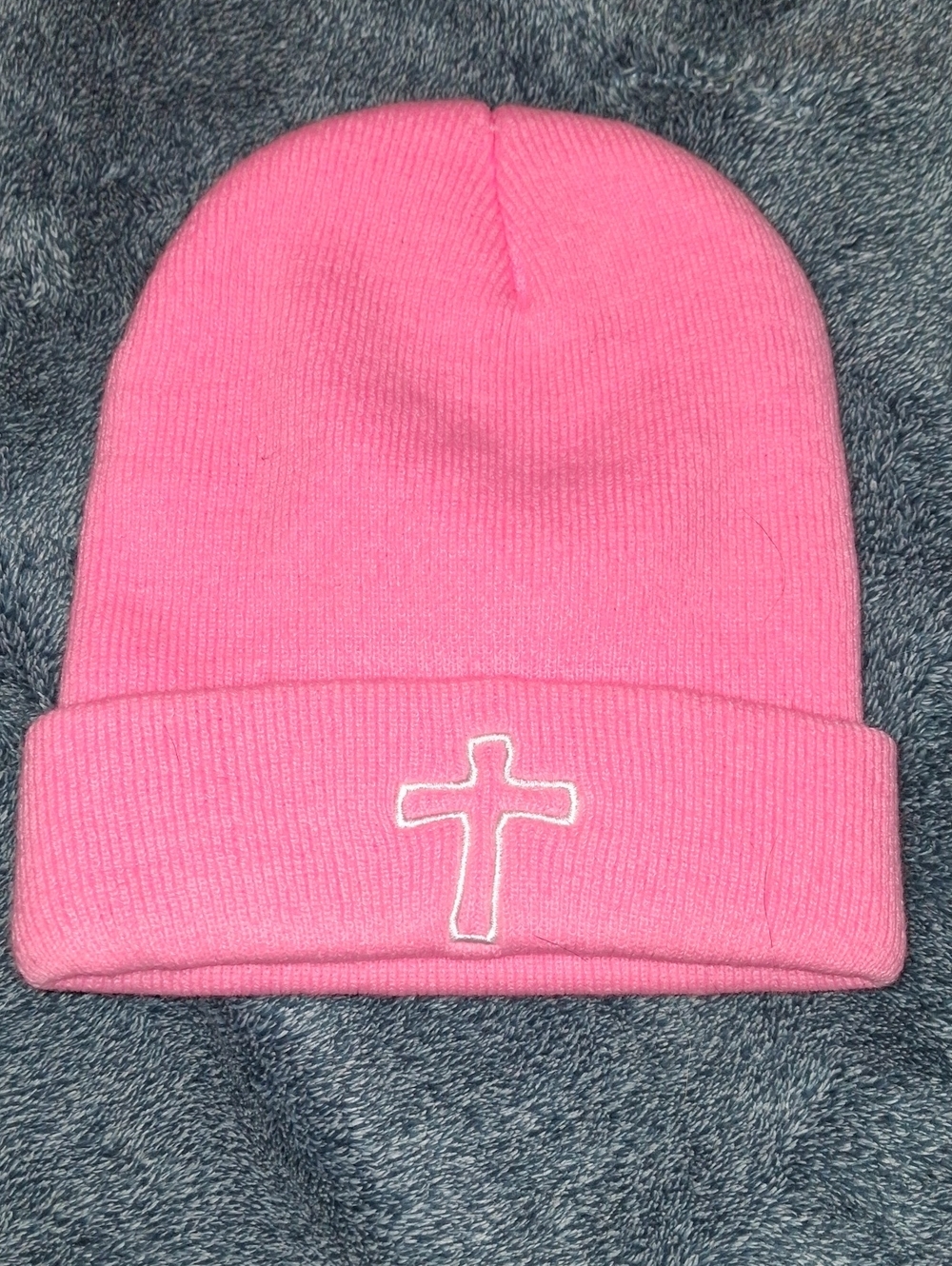 SHEIN Girls Pink Cross Beanie Hat